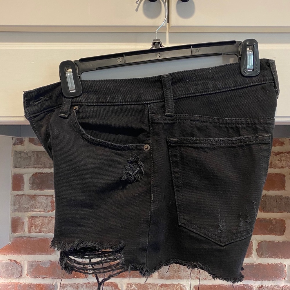 Free People Black Denim Distressed Shorts Size 26